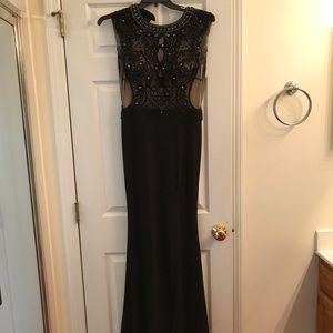 black beaded evening gown or prom dress